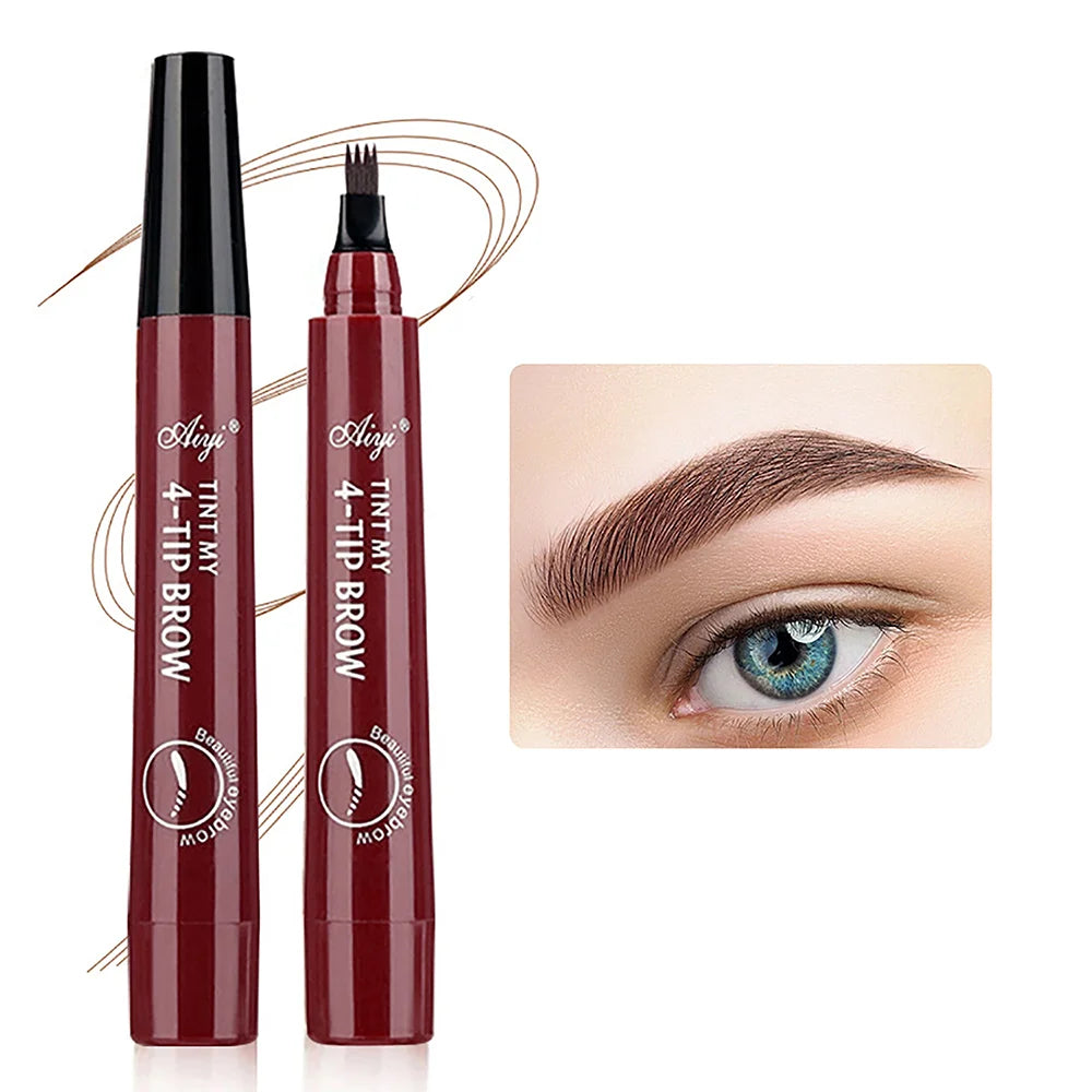 قلم حواجب فاخر من 4 شوك بتقنية Microblading - مقاوم للماء، يدوم طويلًا، بمظهر طبيعي (5 ألوان)
