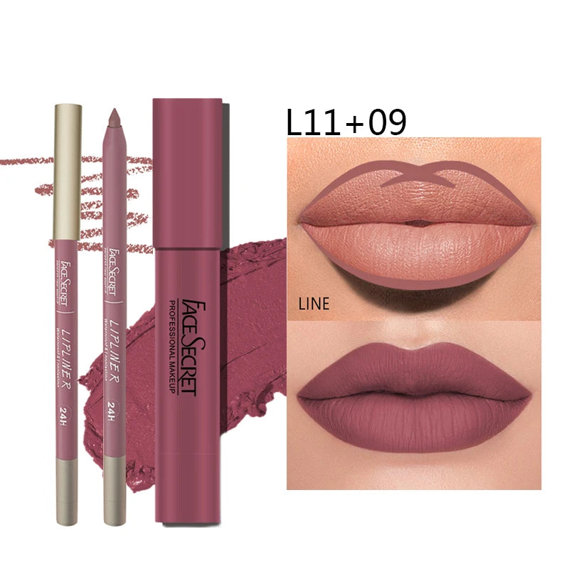 Set de lápiz labial y delineador mate FACESECRET: maquillaje de labios resistente al agua y de larga duración