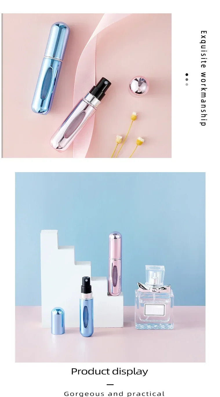 LuxuryGlow Portable Bottom Fill Perfume Spray Bottle 5ml/8ml | Refillable Travel Atomizer
