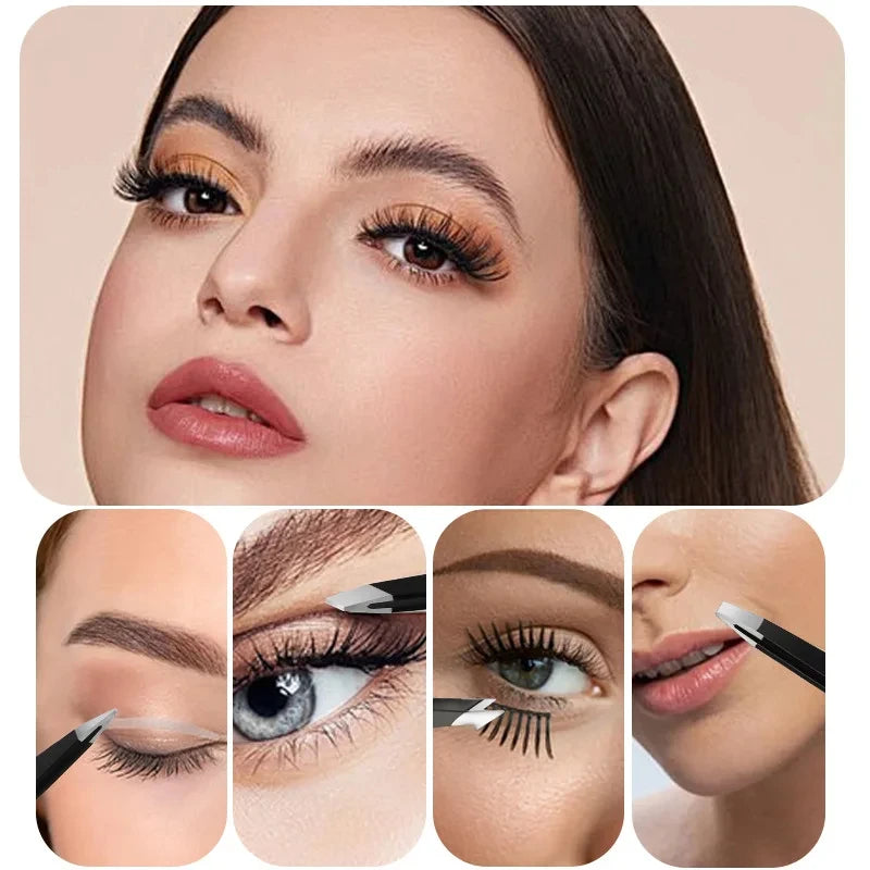 Pinzas para cejas de acero inoxidable de colores LuxuryGlow: depilación de precisión con punta inclinada