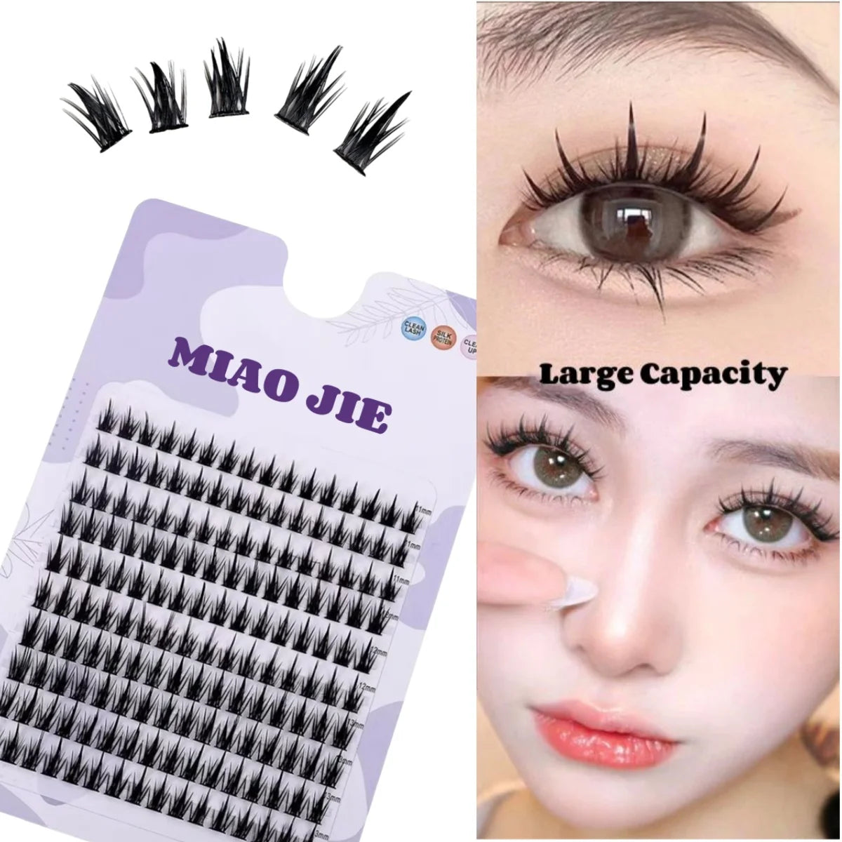 رموش MIAOJIE JPNPL 160 صفًا من الرموش العنقودية - رموش صناعية طبيعية من فرو المنك