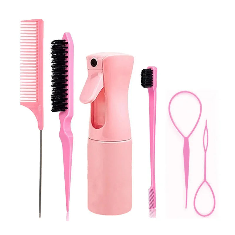 LuxuryGlow 6PCS Hair Styling Tool Set – Tail Combs, Hair Brushes & Spray Bottle for Hairdressers