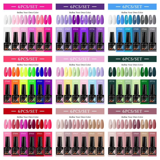 MEET ACROSS 6PC UV LED Gel Nail Polish Set – Soak Off Semi-Permanent Manicure Kit (7ml Each) C50