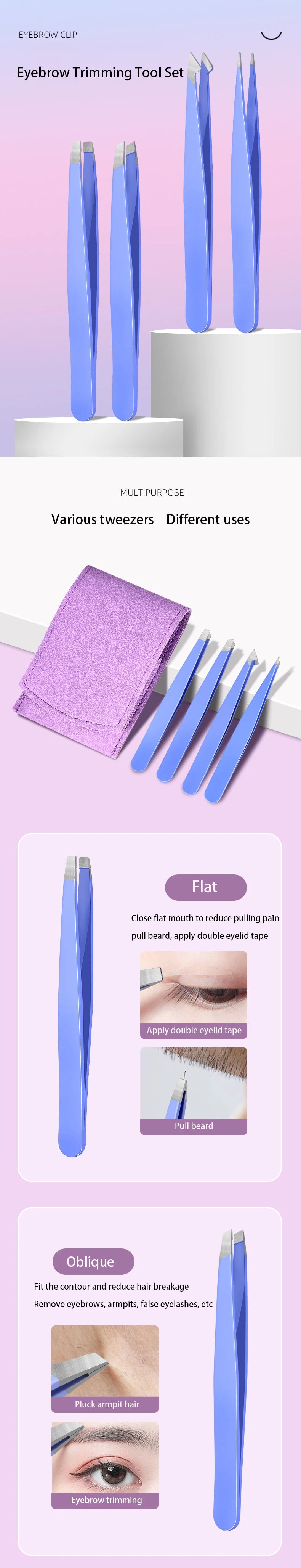 OURINER Colorful Stainless Steel Eyebrow Tweezer – Slanted Precision Hair Remover