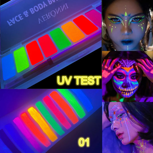 VERONNI UV Glow Neon Face & Body Paint – 10 Fluorescent Colors for Party Makeup