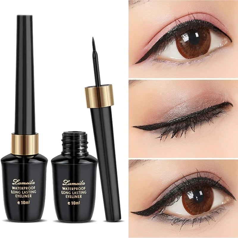 Delineador de ojos en gel negro a prueba de agua LuxuryGlow: ultrafino, duradero y de secado rápido.