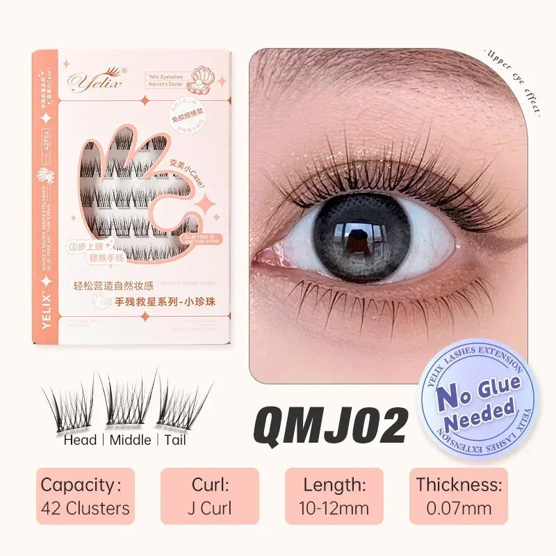 Yelix Fairy Glue-Free Reusable False Eyelashes – Easy DIY Segmented Lashes for Natural Look