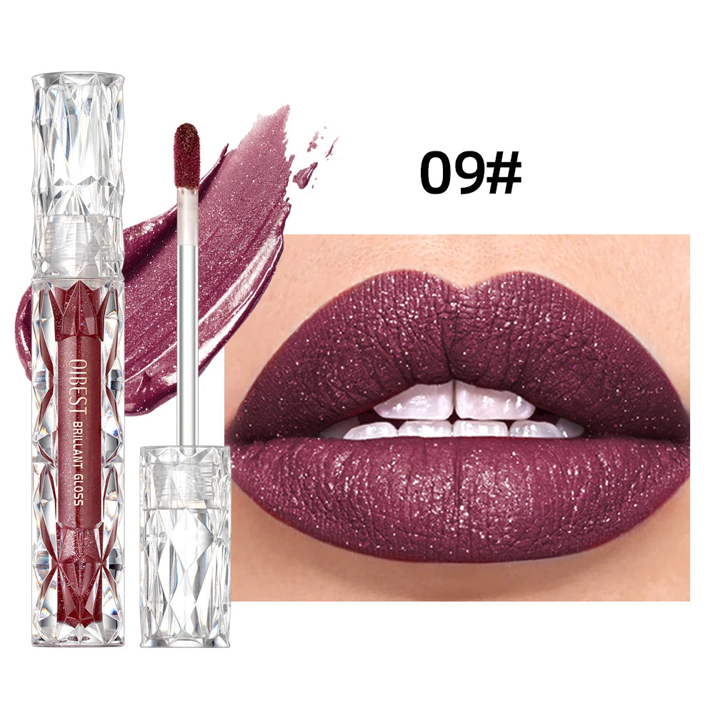 Brillo de labios con brillo de diamante QIBEST: resistente al agua, duradero y brillante.