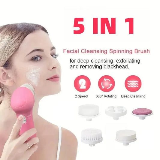 LuxuryGlow 5 in 1 Facial Cleansing Brush & Beauty Massager – Deep Cleanse & Gentle Skin Care