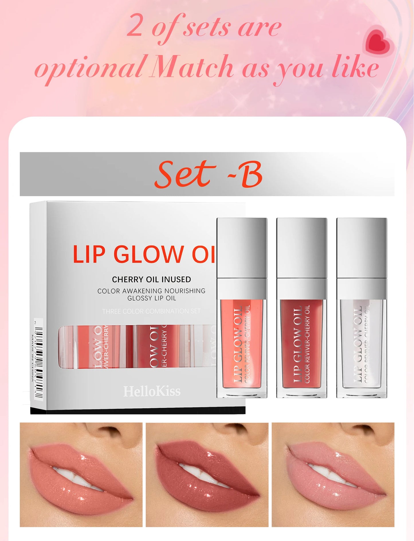 Hello Kiss Crystal Jelly Lip Oil Set – Tinted, Hydrating & Plumping Lip Gloss Combo