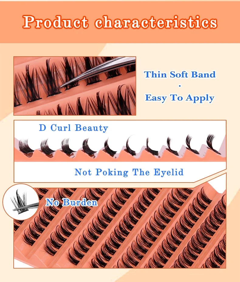 مجموعة رموش JPNPL MJ Lashes 40D DIY لتمديد الرموش - 120 قطعة من عناقيد المنك الصناعي على شكل حرف D