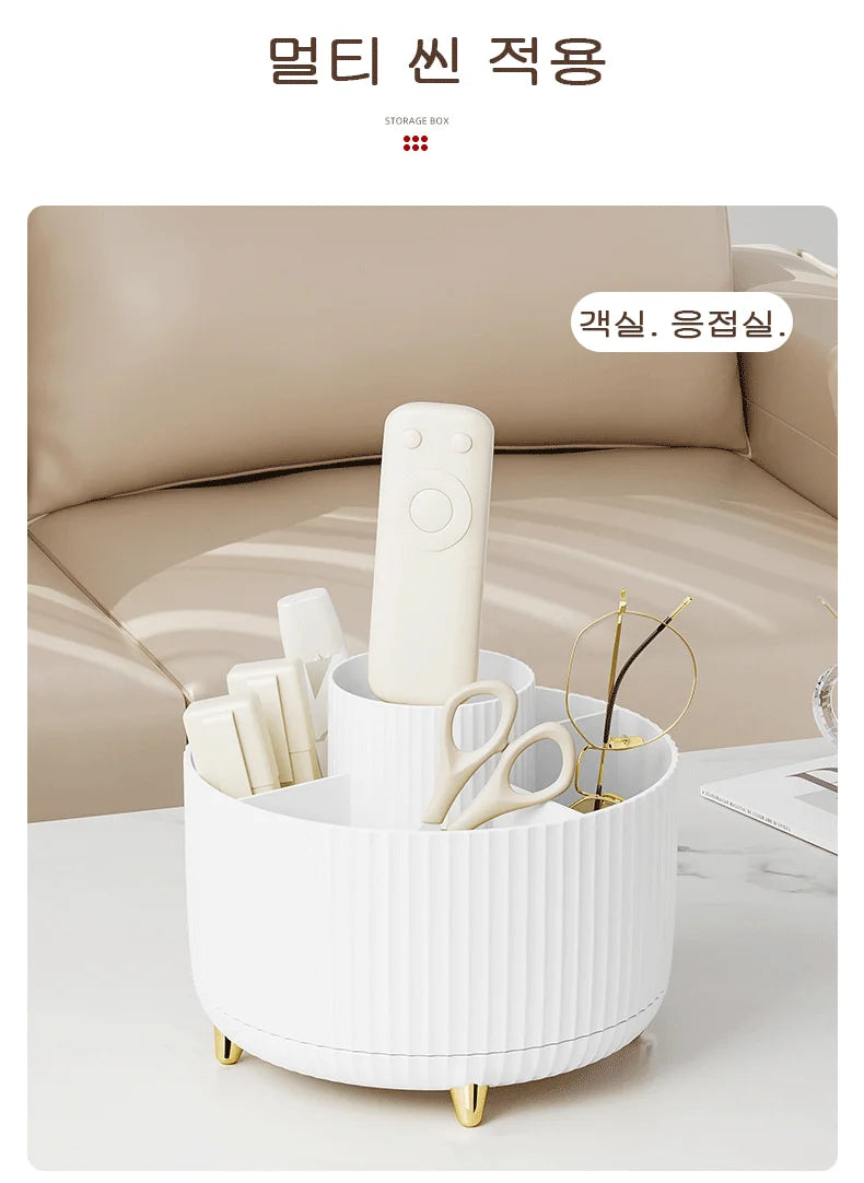 LuxuryGlow Rotating Makeup Brush Organizer – 360° Cosmetic Storage Box for Vanity Desk