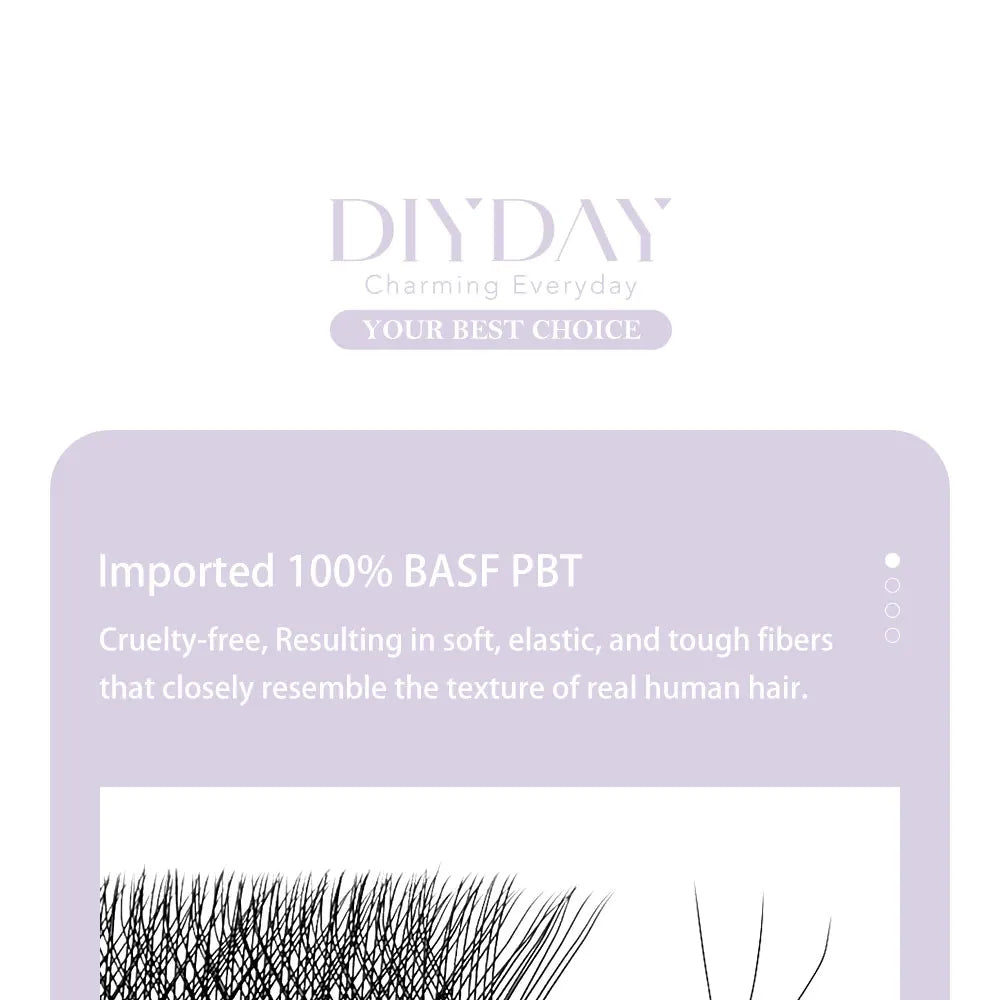 DIYDAY W-Shape Eyelash Extensions – 3D to 8D Premade Bloom Fans, Soft & Natural C60