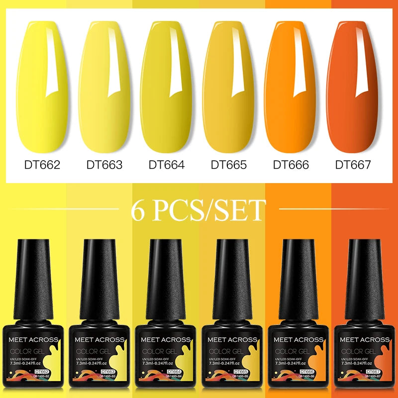 MEET ACROSS 6PC UV LED Gel Nail Polish Set – Soak Off Semi-Permanent Manicure Kit (7ml Each) C103