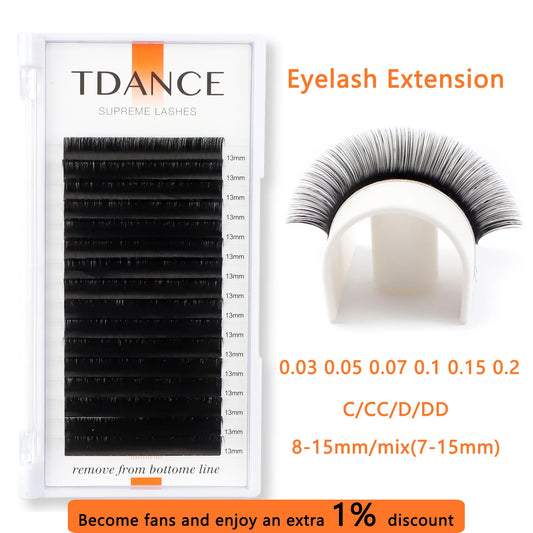TDANCE 16 Rows Faux Mink Eyelash Extensions – Korea PBT Russian Volume Lashes for Professionals C216