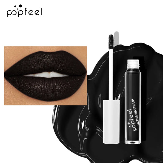 POPFEEL Halloween Black Lip Kit – Matte Lipstick & Gloss Long-Lasting