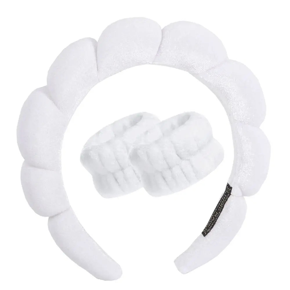 LuxuryGlow 3Pcs Microfiber Headband & Wristbands Set — Face Washing, Spa & Skincare