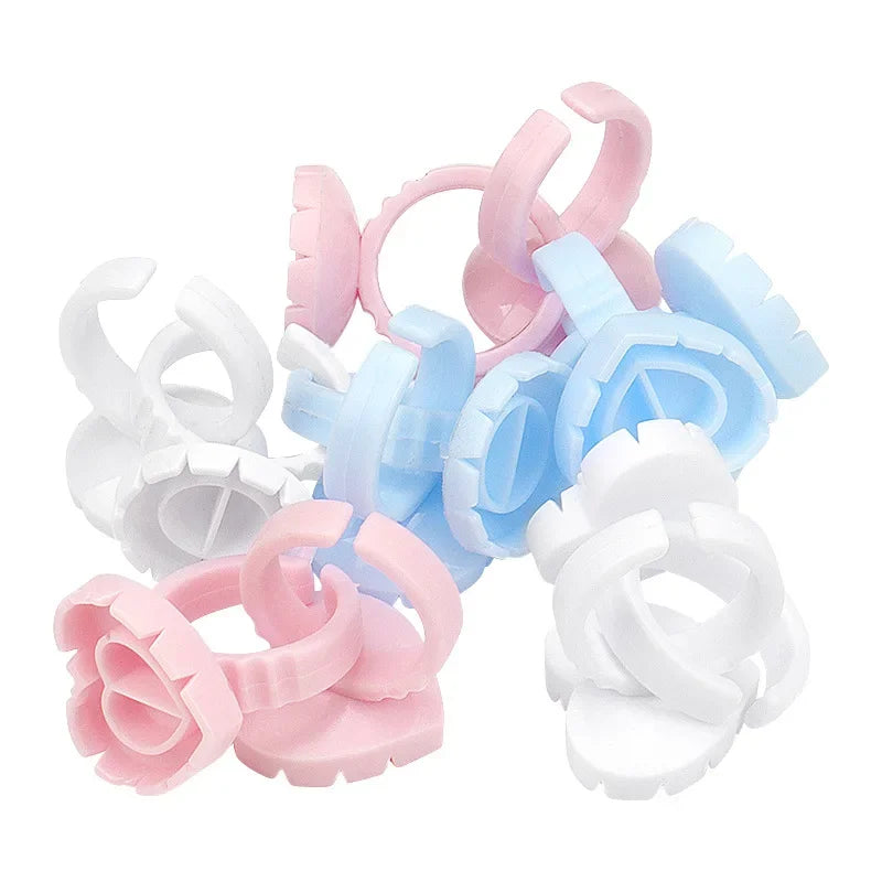 EOEKKY 100 PCS Disposable Heart-Shaped Glue Rings – Lash Extension & Tattoo Ink Cups