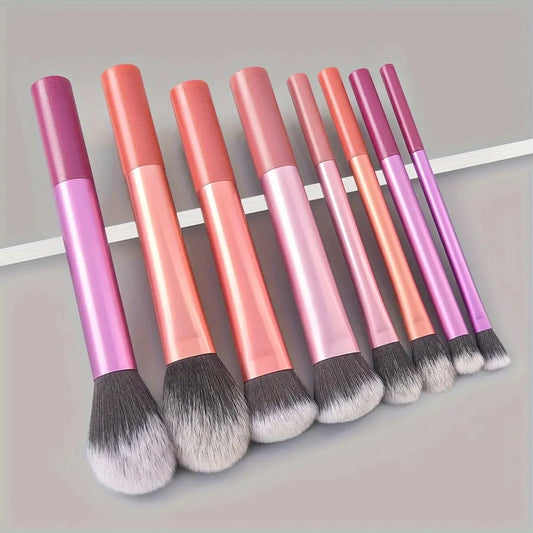 LuxuryGlow 8Pcs Candy Color Professional Makeup Brush Set — Soft, Fluffy, All-in-One Blending Kit