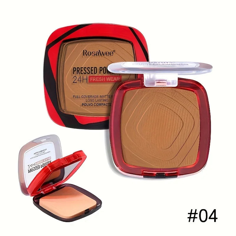 Base de maquillaje en polvo compacto mate Rosawee: cobertura total 24 horas y control de grasa