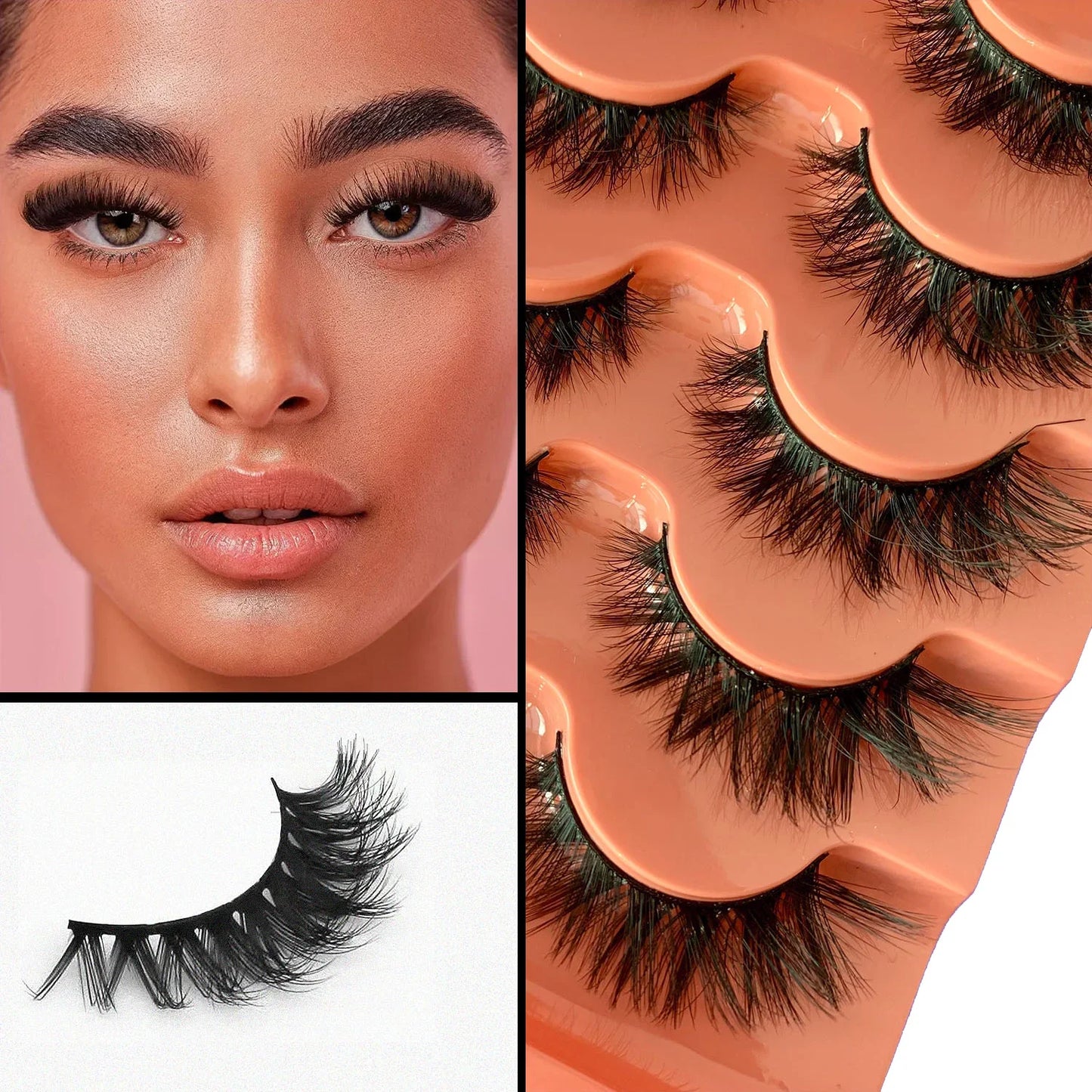 JUJU Dream - 5 pares de pestañas postizas de visón sintético esponjosas: pestañas postizas de ojo de gato naturales, espectaculares y reutilizables