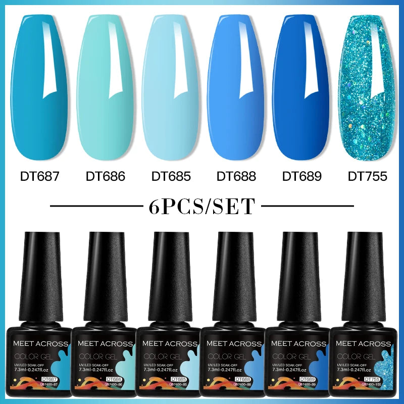 MEET ACROSS 6PC UV LED Gel Nail Polish Set – Soak Off Semi-Permanent Manicure Kit (7ml Each) C25