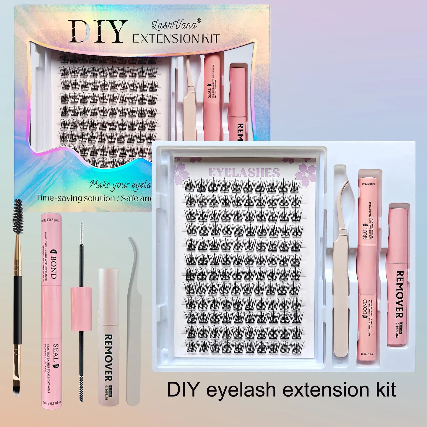 مجموعة وصلات الرموش من CNDK DIY - رموش بأطوال مختلفة مع أداة ربط وختم وأداة تطبيق