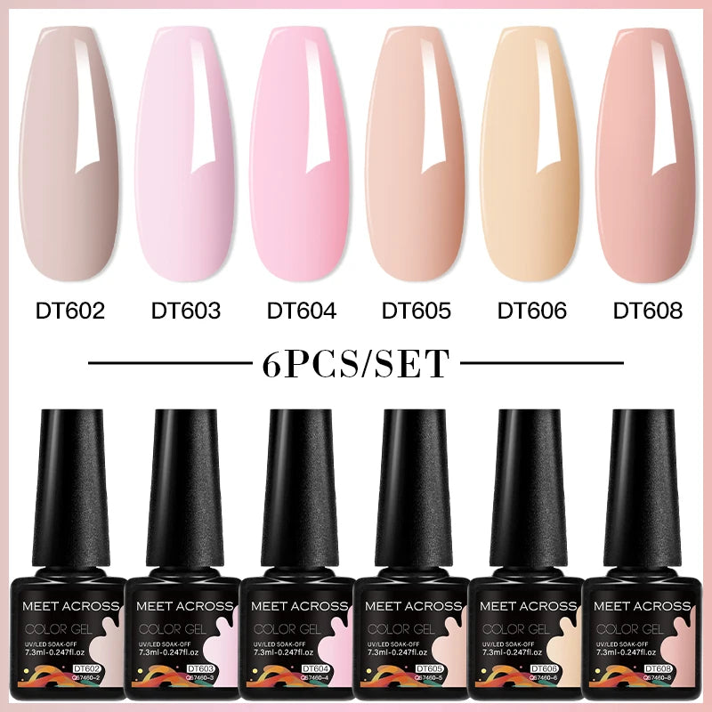 MEET ACROSS 6PC UV LED Gel Nail Polish Set – Soak Off Semi-Permanent Manicure Kit (7ml Each) C50