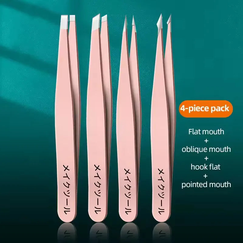 مجموعة ملاقط دقيقة من LuxuryGlow، مكونة من 4 قطع - مجموعة أدوات احترافية لإزالة شعر الحواجب والوجه