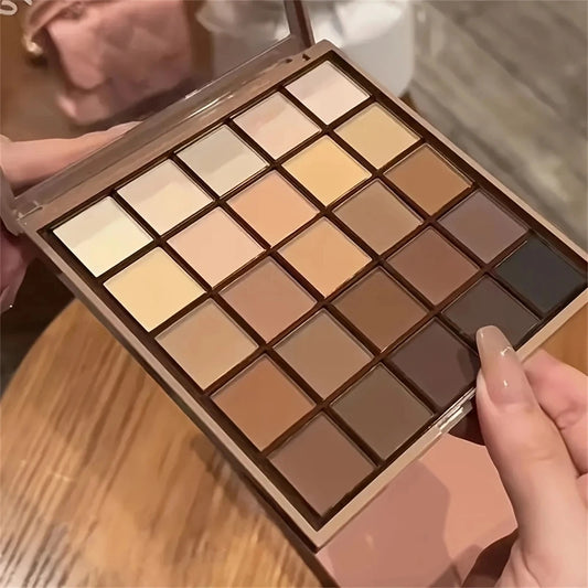 LuxuryGlow 25 Color Eyeshadow Palette – Neutral Gray, Brown & Earthy Tones