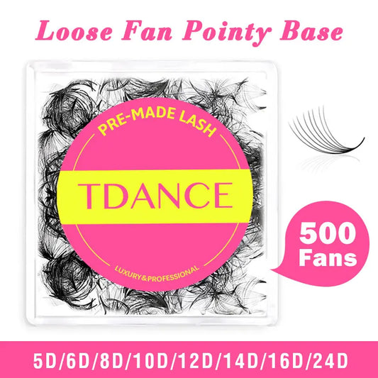 TDANCE Premade Loose Fan Eyelash Extensions – 500 Fans | 5D–16D Russian Volume Lashes C224
