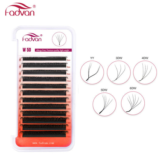رموش FADVAN YY/3D–6D W جاهزة للتركيب على شكل مروحة - وصلات شعر المنك الصناعي الناعمة C180