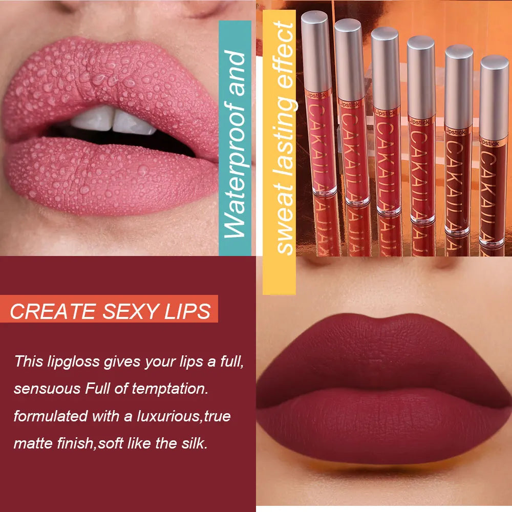 Set de brillo labial líquido mate de 6 colores CAKAILA: labiales resistentes al agua y de larga duración