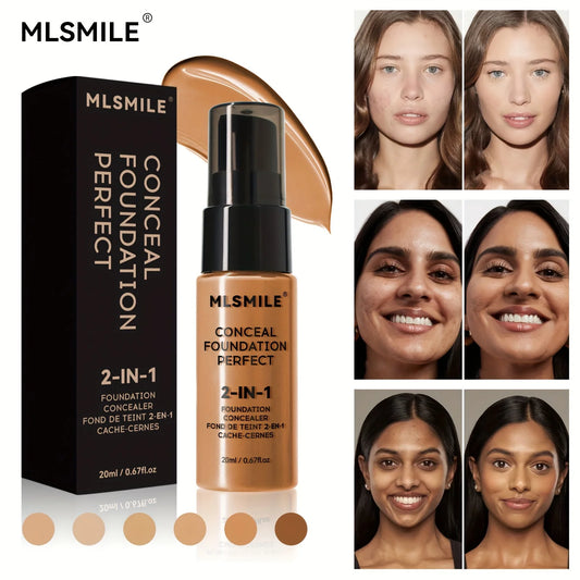 Base de maquillaje líquida y corrector 2 en 1 MLSMILE: cobertura total, resistente al agua, hidratante