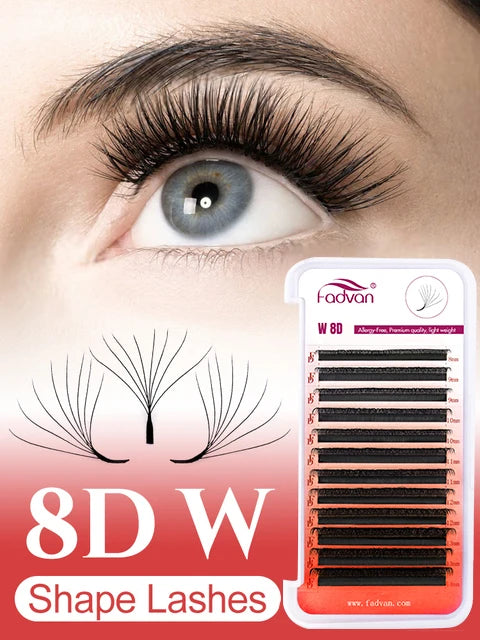 FADVAN W-Shape Volume Lash Extensions – 3D to 8D Premade Fans, Faux Mink