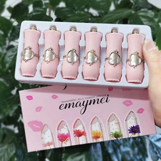 LuxuryGlow 6PCS Flower Jelly Lipstick Set – Color-Changing, Long-Lasting Gloss