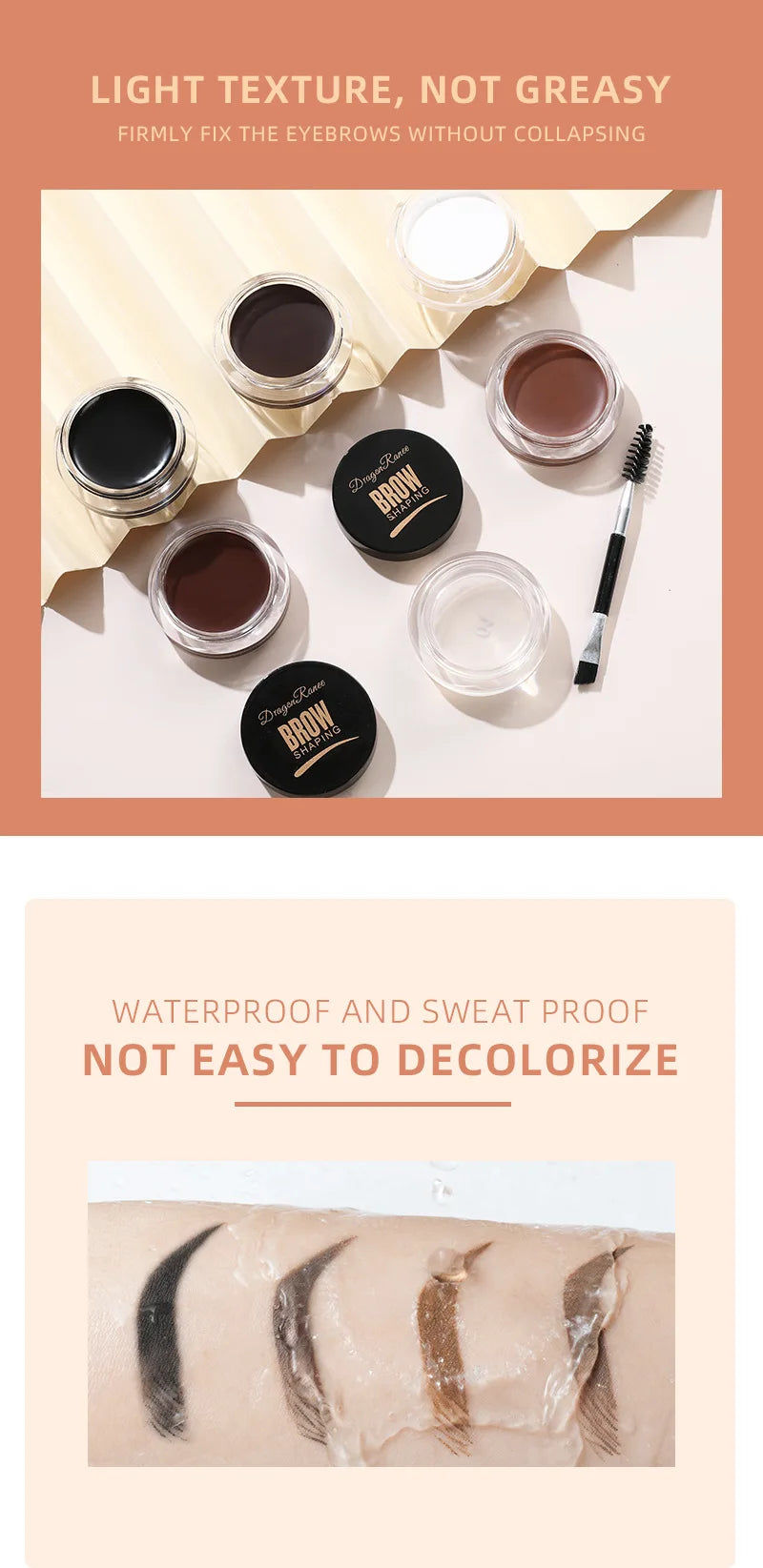 Dragon Ranee 6-Color Eyebrow Styling Cream – Long-Lasting Waterproof Brow Gel
