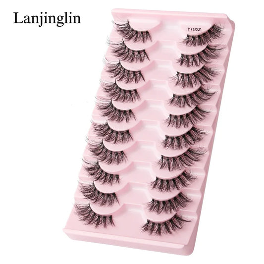 Lanjinglin Natural Half Eye Faux Mink Lashes – Wispy, Fluffy & Lightweight (3/5/10 Pairs)