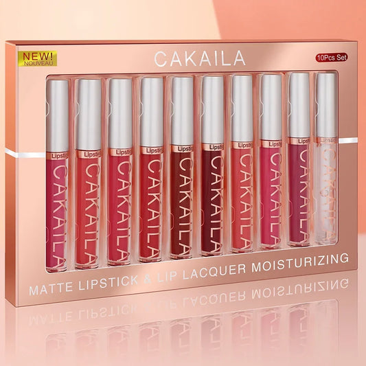Set de labiales líquidos mate nude CAKAILA (6/10 unidades), resistentes al agua, antiadherentes y de larga duración.
