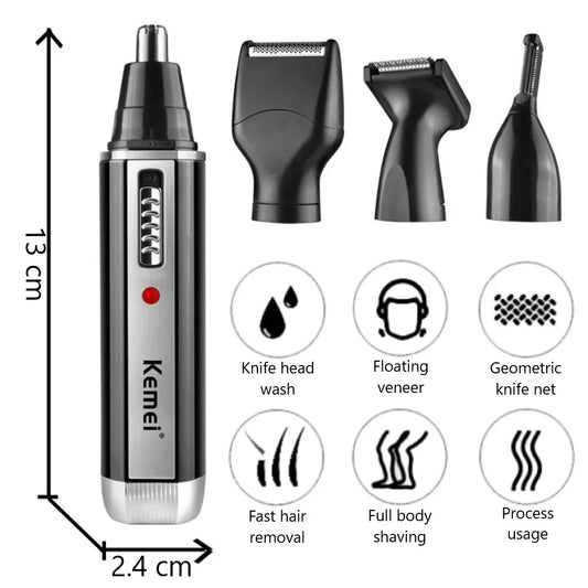 Kit de aseo recargable Kemei 4 en 1 | Recortador de nariz, barba, vello y cejas para hombres y mujeres