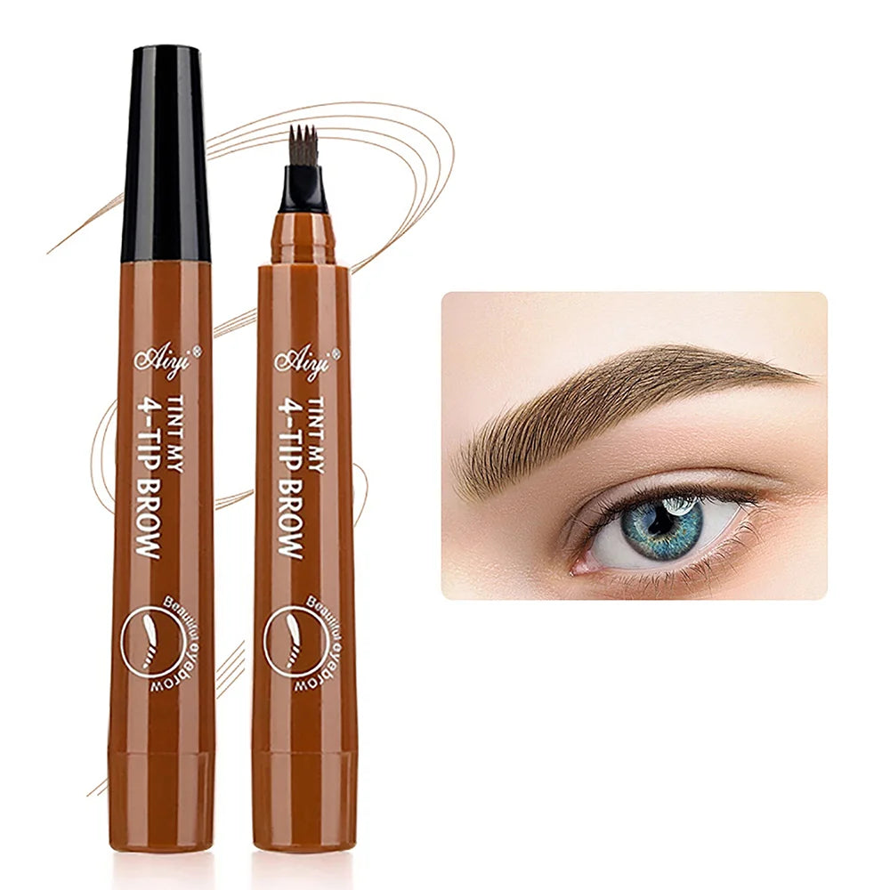 قلم حواجب فاخر من 4 شوك بتقنية Microblading - مقاوم للماء، يدوم طويلًا، بمظهر طبيعي (5 ألوان)