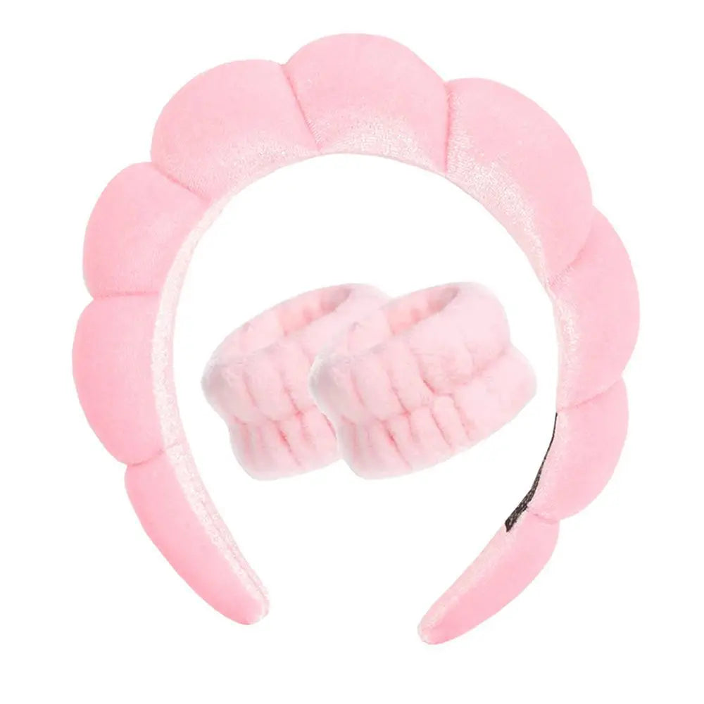 LuxuryGlow 3Pcs Microfiber Headband & Wristbands Set — Face Washing, Spa & Skincare