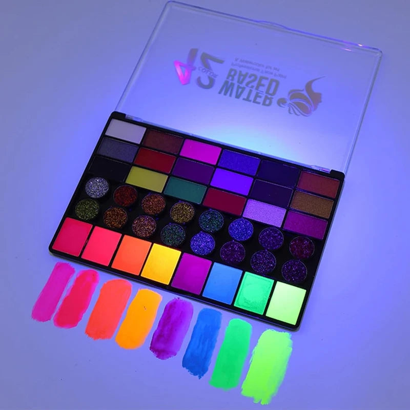 VERONNI 42-Color UV Neon Body & Face Paint Set – Water Activated, Safe for Kids & Adults