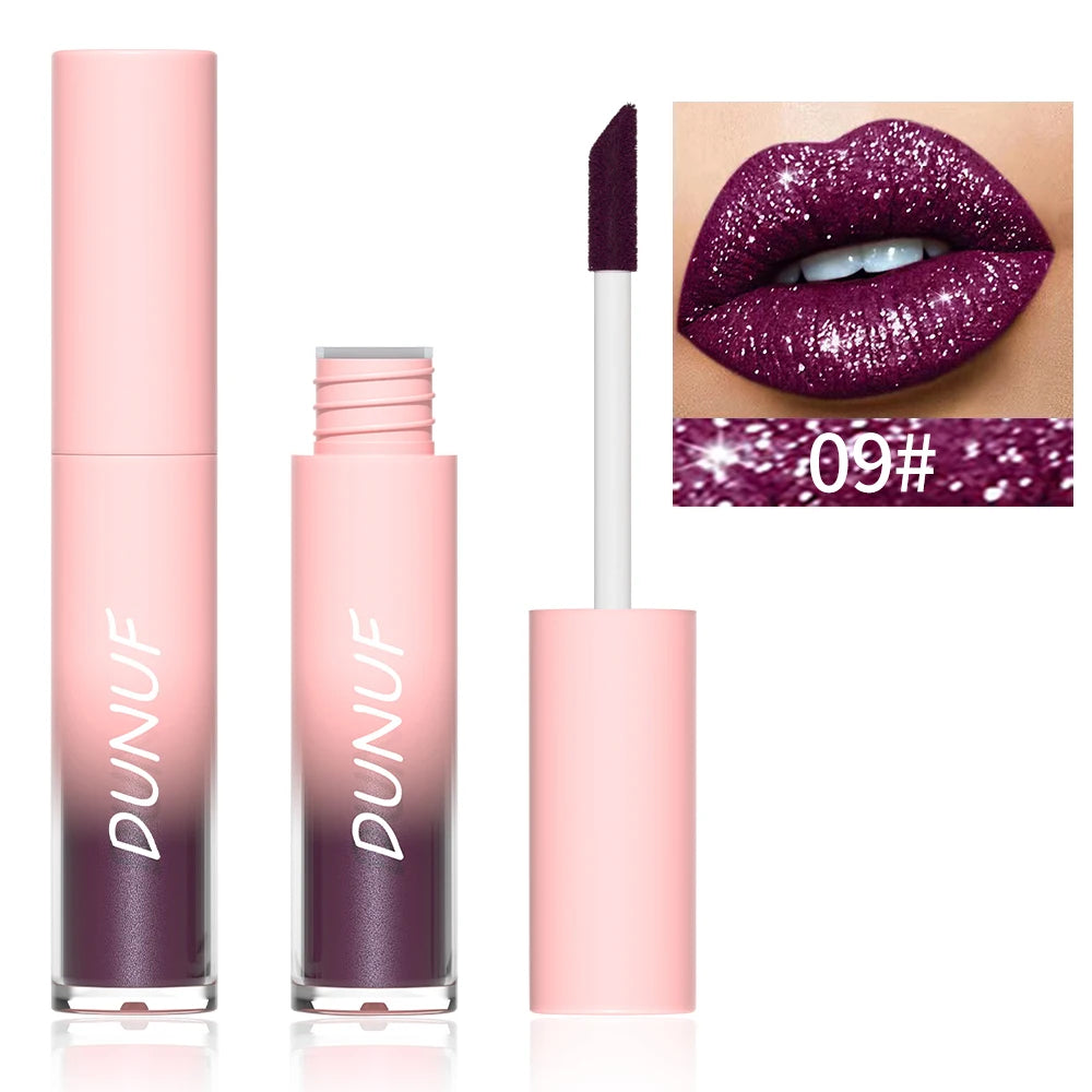 DUNUF Waterproof Pearlescent Lipstick – Long-Lasting Shimmer Lip Gloss for Daily & Stage Makeup