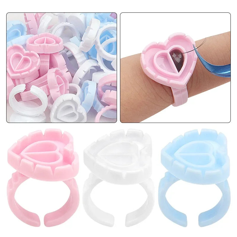 EOEKKY 100 PCS Disposable Heart-Shaped Glue Rings – Lash Extension & Tattoo Ink Cups