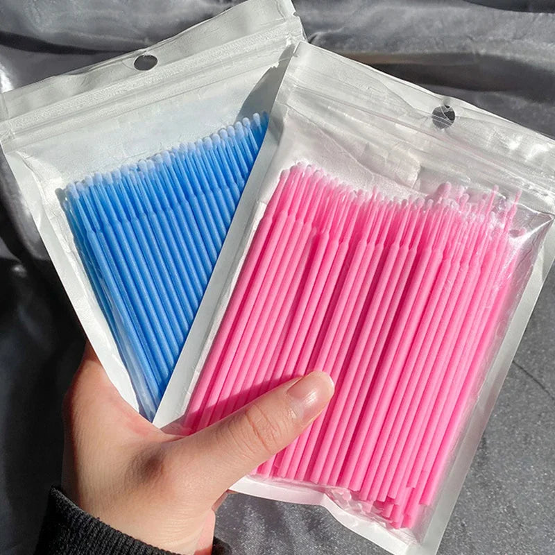 HMQ Beauty 100pcs Disposable Microbrush Applicators – Cotton Swabs for Eyelash Extensions & Beauty Use