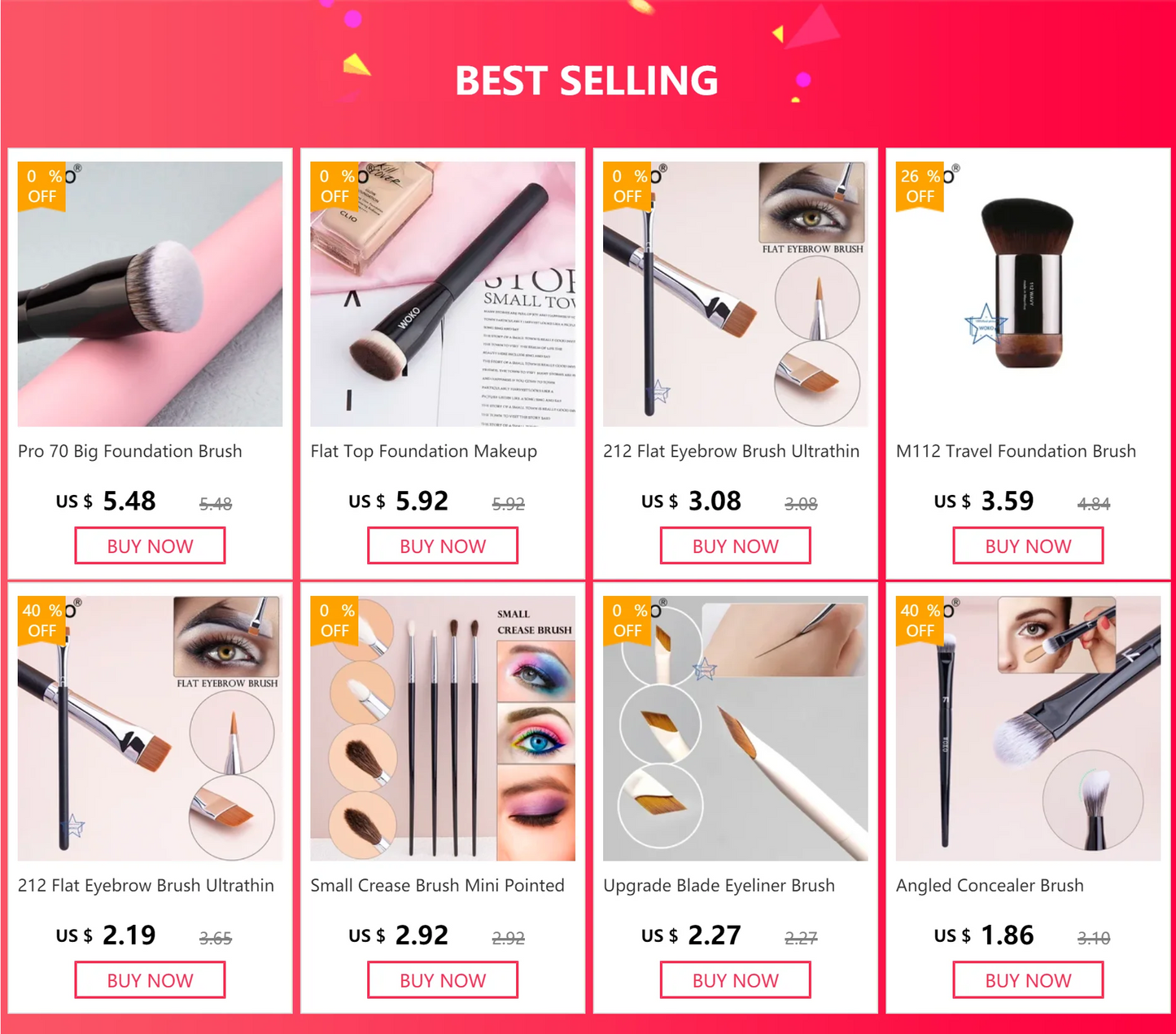 WOKO Ultra-Thin Precision Blade Eyeliner & Eyebrow Brush – White Wooden Handle