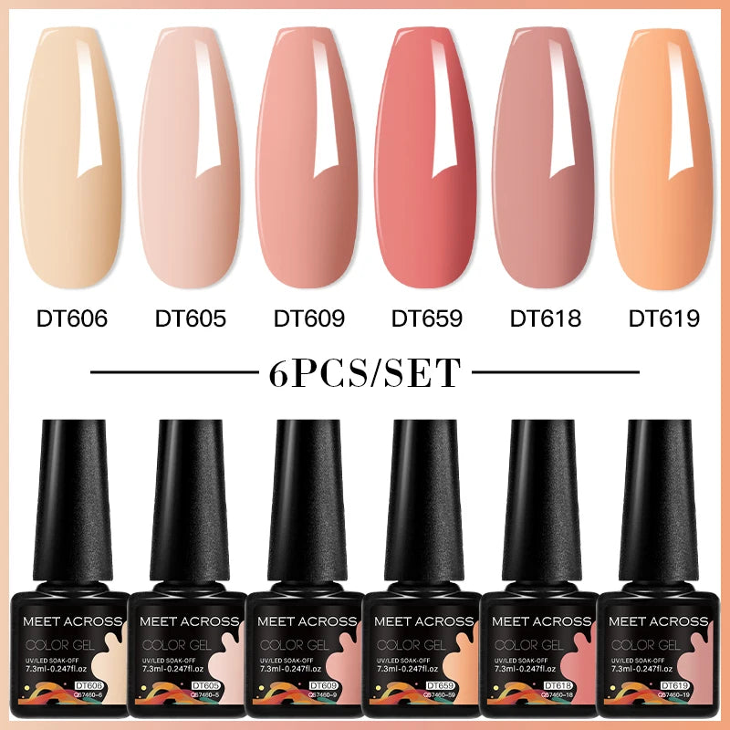 MEET ACROSS 6PC UV LED Gel Nail Polish Set – Soak Off Semi-Permanent Manicure Kit (7ml Each) C50