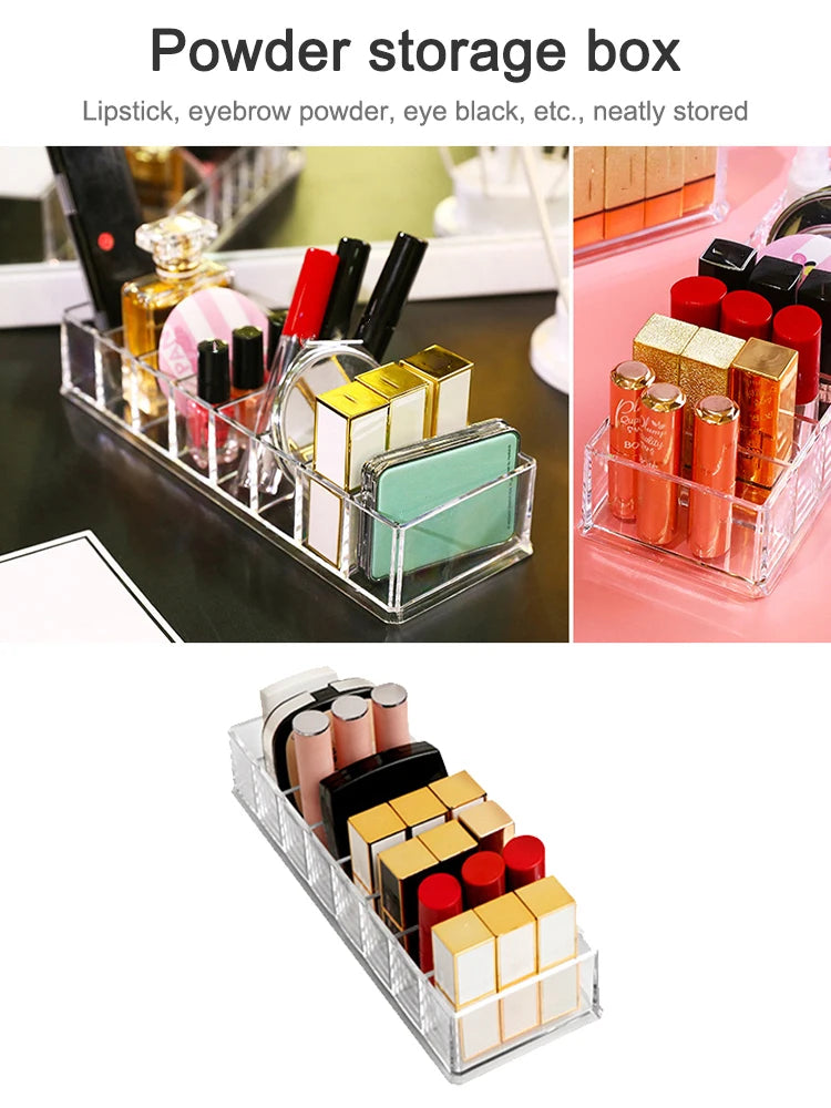 Caja de almacenamiento de cosméticos acrílica LuxuryGlow de 8 compartimentos: organizador de maquillaje para polvos, labiales y esmaltes de uñas
