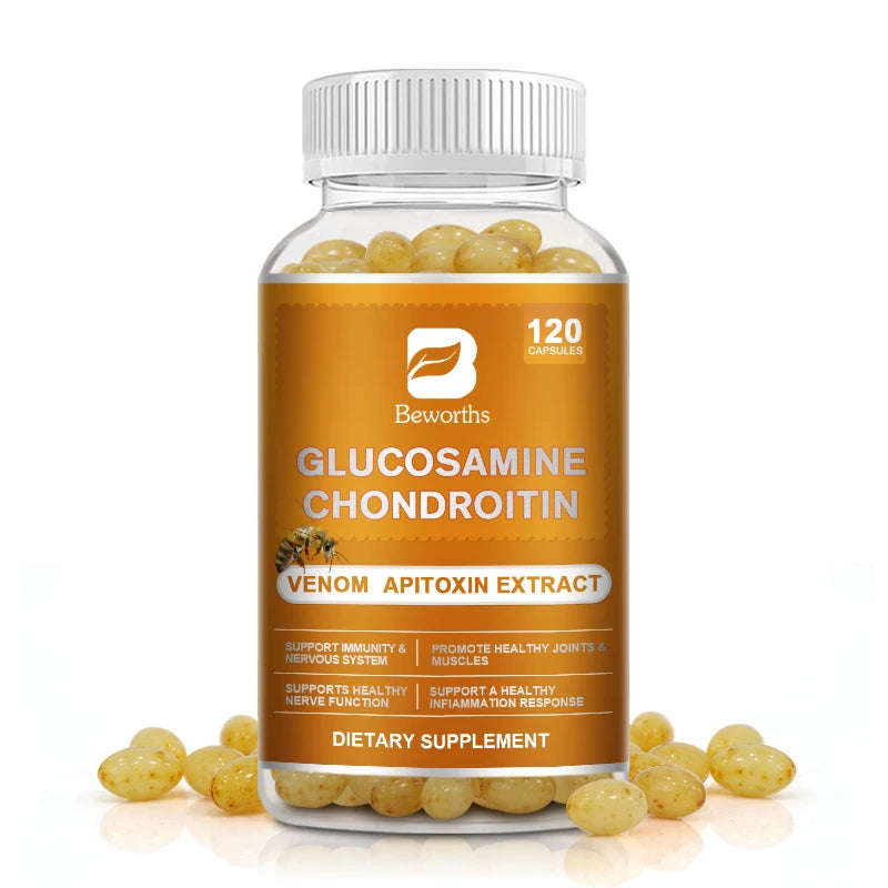 BEWORTHS Glucosamine Chondroitin Capsules – Joint & Knee Pain Relief with Bee Venom Extract (120 Capsules)